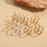 1 Pair Vintage Style Leaves Inlay Copper Zircon 14K Gold Plated Ear Studs main image 3