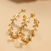 1 Pair Vintage Style Leaves Inlay Copper Zircon 14K Gold Plated Ear Studs sku image 1