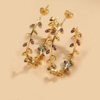 1 Paire Style Vintage Feuilles Incruster Le Cuivre Zircon Plaqué Or 14K Boucles D'Oreilles sku image 5