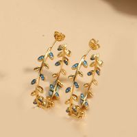 1 Pair Vintage Style Leaves Inlay Copper Zircon 14K Gold Plated Ear Studs sku image 6