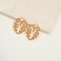 1 Pair Vintage Style Leaves Inlay Copper Zircon 14K Gold Plated Ear Studs main image 5