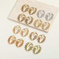 1 Pair Vintage Style Leaves Inlay Copper Zircon 14K Gold Plated Ear Studs main image 4