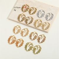 1 Pair Vintage Style Leaves Inlay Copper Zircon 14K Gold Plated Ear Studs main image 2