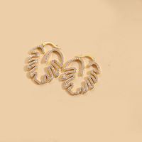 1 Pair Vintage Style Leaves Inlay Copper Zircon 14K Gold Plated Ear Studs sku image 3
