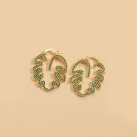 1 Pair Vintage Style Leaves Inlay Copper Zircon 14K Gold Plated Ear Studs sku image 7