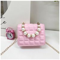 Girl's Small Pu Leather Solid Color Lingge Cute Pearls Zipper Crossbody Bag main image 2