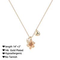 Copper 14K Gold Plated IG Style Cute Sweet Pearl Letter Heart Shape Flower Pendant Necklace main image 2