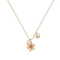 Copper 14K Gold Plated IG Style Cute Sweet Pearl Letter Heart Shape Flower Pendant Necklace sku image 11