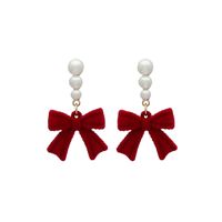 1 Pair Cute Sweet Bow Knot Inlay Alloy Flocking Artificial Pearls Drop Earrings main image 6