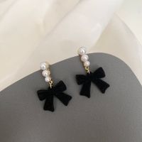 1 Pair Cute Sweet Bow Knot Inlay Alloy Flocking Artificial Pearls Drop Earrings main image 5