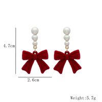 1 Pair Cute Sweet Bow Knot Inlay Alloy Flocking Artificial Pearls Drop Earrings sku image 1
