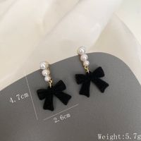 1 Pair Cute Sweet Bow Knot Inlay Alloy Flocking Artificial Pearls Drop Earrings sku image 2