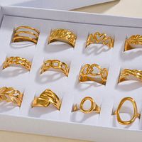 304 Stainless Steel 18K Gold Plated Simple Style Hollow Out Oval Heart Shape Open Rings main image 1