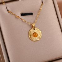 316 Stainless Steel  18K Gold Plated Casual Streetwear Inlay Geometric Natural Stone Rhinestones Pendant Necklace sku image 9