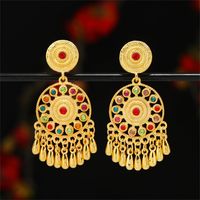 1 Pair Casual Ethnic Style Water Droplets Flower Inlay Alloy Rhinestones Drop Earrings main image 5