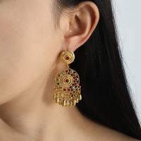 1 Pair Casual Ethnic Style Water Droplets Flower Inlay Alloy Rhinestones Drop Earrings main image 3