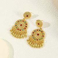 1 Pair Casual Ethnic Style Water Droplets Flower Inlay Alloy Rhinestones Drop Earrings main image 4
