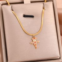316 Stainless Steel  18K Gold Plated Retro Cross Heart Shape Pendant Necklace sku image 5