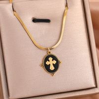 316 Stainless Steel  18K Gold Plated Retro Cross Heart Shape Pendant Necklace sku image 7