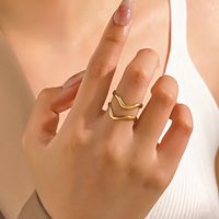 304 Stainless Steel 18K Gold Plated IG Style Simple Style Lines Open Rings main image 1
