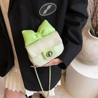 Women's Medium Pu Leather Plaid Bow Knot Cute Classic Style Square Lock Clasp Crossbody Bag main image 5