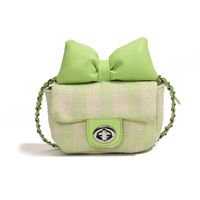 Women's Medium Pu Leather Plaid Bow Knot Cute Classic Style Square Lock Clasp Crossbody Bag sku image 2