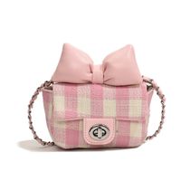 Women's Medium Pu Leather Plaid Bow Knot Cute Classic Style Square Lock Clasp Crossbody Bag sku image 3