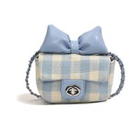 Women's Medium Pu Leather Plaid Bow Knot Cute Classic Style Square Lock Clasp Crossbody Bag sku image 4