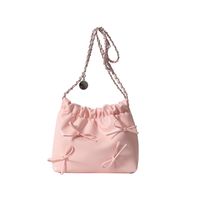 Women's Medium Pu Leather Solid Color Bow Knot Cute Classic Style Square Magnetic Buckle Bucket Bag sku image 3