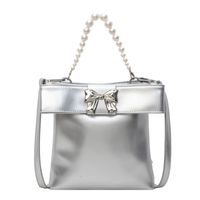 Women's Medium Pu Leather Solid Color Bow Knot Classic Style Pearls Square Magnetic Buckle Crossbody Bag sku image 1
