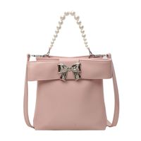 Women's Medium Pu Leather Solid Color Bow Knot Classic Style Pearls Square Magnetic Buckle Crossbody Bag sku image 2