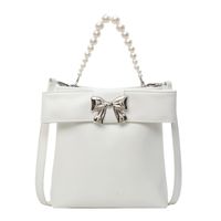 Women's Medium Pu Leather Solid Color Bow Knot Classic Style Pearls Square Magnetic Buckle Crossbody Bag sku image 3