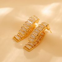 1 Pair Luxurious Shiny Solid Color Plating Inlay Titanium Steel Zircon 18K Gold Plated Earrings main image 4
