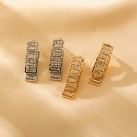 1 Pair Luxurious Shiny Solid Color Plating Inlay Titanium Steel Zircon 18K Gold Plated Earrings main image 1