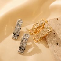 1 Pair Luxurious Shiny Solid Color Plating Inlay Titanium Steel Zircon 18K Gold Plated Earrings main image 3
