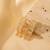 1 Pair Luxurious Shiny Solid Color Plating Inlay Titanium Steel Zircon 18K Gold Plated Earrings main image 7