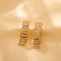 1 Pair Luxurious Shiny Solid Color Plating Inlay Titanium Steel Zircon 18K Gold Plated Earrings sku image 1