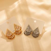 1 Pair Simple Style Classic Style Sector Plating Inlay Titanium Steel Zircon 18K Gold Plated Ear Studs main image 1
