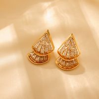 1 Pair Simple Style Classic Style Sector Plating Inlay Titanium Steel Zircon 18K Gold Plated Ear Studs sku image 1