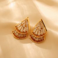 1 Pair Simple Style Classic Style Sector Plating Inlay Titanium Steel Zircon 18K Gold Plated Ear Studs main image 6