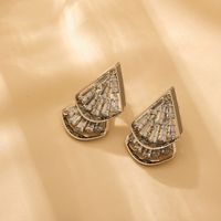 1 Pair Simple Style Classic Style Sector Plating Inlay Titanium Steel Zircon 18K Gold Plated Ear Studs main image 5