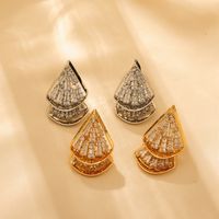 1 Pair Simple Style Classic Style Sector Plating Inlay Titanium Steel Zircon 18K Gold Plated Ear Studs main image 3