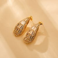 1 Pair Glam Luxurious Solid Color Plating Inlay Titanium Steel Zircon 18K Gold Plated Ear Studs main image 6