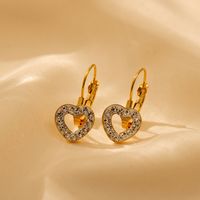 1 Pair Simple Style Classic Style Square Heart Shape Plating Inlay Copper Crystal Rhinestones 18K Gold Plated Drop Earrings main image 3