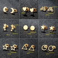 1 Pair Simple Style Classic Style Round Star Moon Hollow Out 304 Stainless Steel 18K Gold Plated Ear Studs main image 2