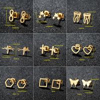 1 Pair Cute Japanese Style Cross Heart Shape Butterfly Hollow Out 304 Stainless Steel 18K Gold Plated Ear Studs main image 2