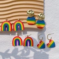 1 Pair IG Style Rainbow Soft Clay 14K Gold Plated Drop Earrings main image 1