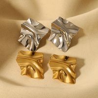 1 Pair Casual Retro Formal Geometric Solid Color Pleated 304 Stainless Steel 18K Gold Plated Ear Studs main image 6