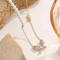 Vacation Sweet Butterfly Imitation Pearl Copper Beaded Inlay Zircon 18K Gold Plated Women's Necklace main image 1