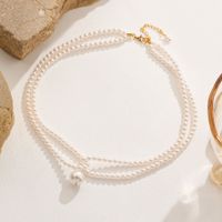 Einfacher Stil Runden Glas Perle Perlen Frau Doppellagige Halsketten Halskette Mit Anhänger main image 4